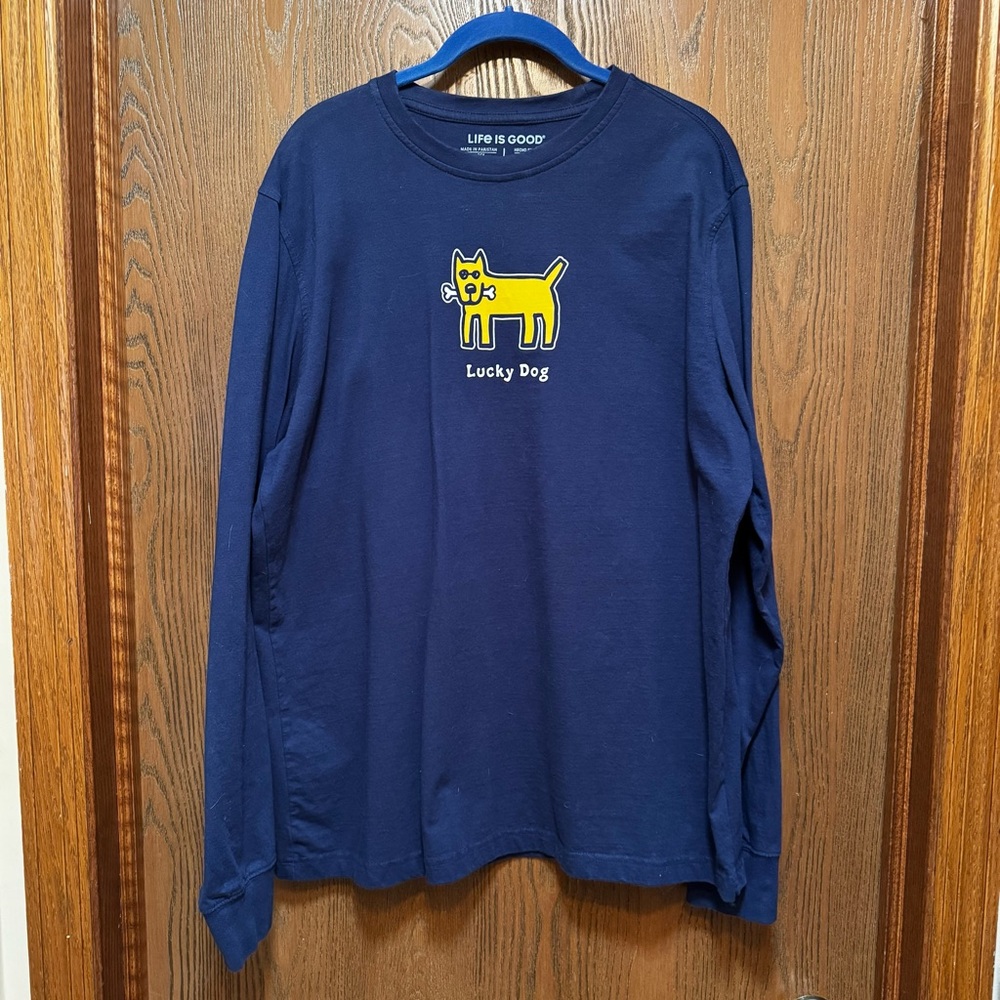 Life Is Good L Long Sleeve Tee Men’s Blue “Lucky Dog” Rocket Dog Pre-Owned EUC